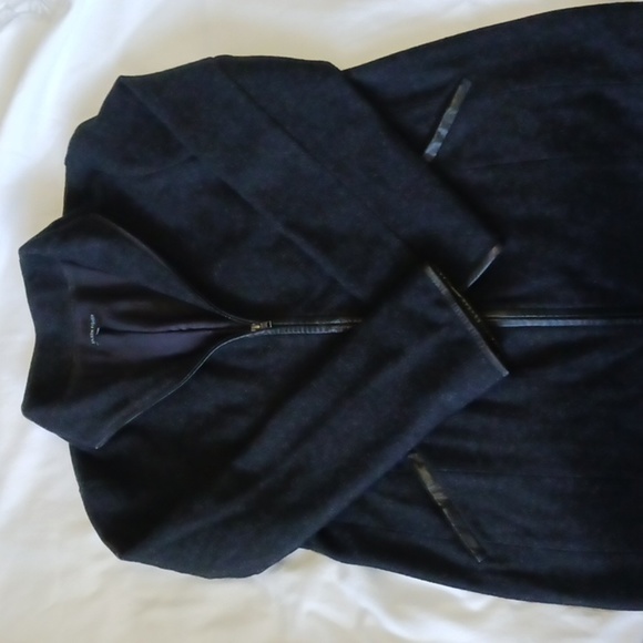 EILEEN Fisher Wool Blend Leather Trim Jacket, Size Large - Picture 10 of 13